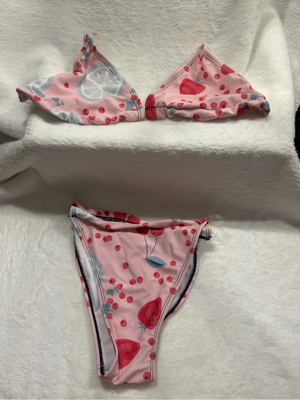 Pink Strawberry Fruit Print Bikini Set Size Large